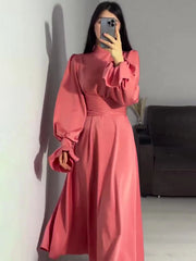 Fashion Vintage Waisted Long Dresses for Women Ruffled Bandage Elegant