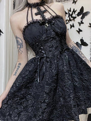 Goth Dark Mall Gothic Emo Jacquard A-line Dresses Elegant Grunge