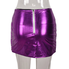 Purple Women's Puffer Skirt Metallic Shiny Warm Quilted Mini Skirts