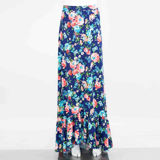 Flared Bottom Flower Maxi Skirt