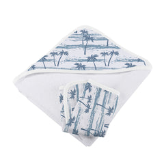 Ocean Palm Trees Bamboo Hooded Towel and Washcloth Set