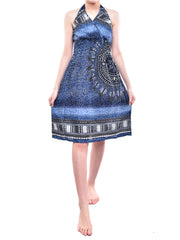 Bohotusk Blue Night Sky Tie Neck Knee Length Dress