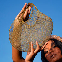 SOL Mesh Wire Tote Bag in Dark Gold