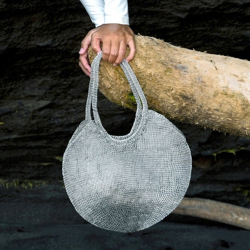 SOL Mesh Wire Tote Bag in Silver