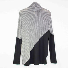 Turtle Neck Diagonal Color Block Top