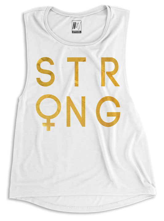 STRONG Female Gold Foil Muscle Tank Top - Pick Color