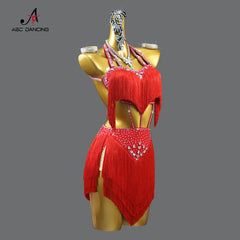 Latin Dance Dress Woman Party Ballroom Practice Wear Tassel Clothing