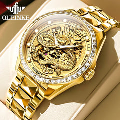 OUPINKE High-End Men's Watches Waterproof Tungsten Steel Gold