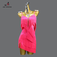 Latin Dance Dress Woman Line Clothes Practice Wear Suit Stand Ball