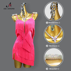 Latin Dance Dress Woman Line Clothes Practice Wear Suit Stand Ball