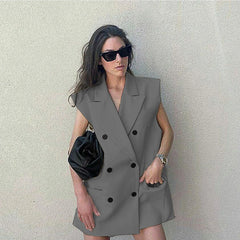 Women's Suit Vest Double Breasted Lapel Sleeveless Jacket Elegant