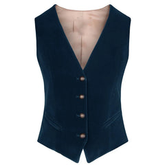 Women's Velvet Vest V-neck 4 Button Business Slim Fit Waistcoat Work