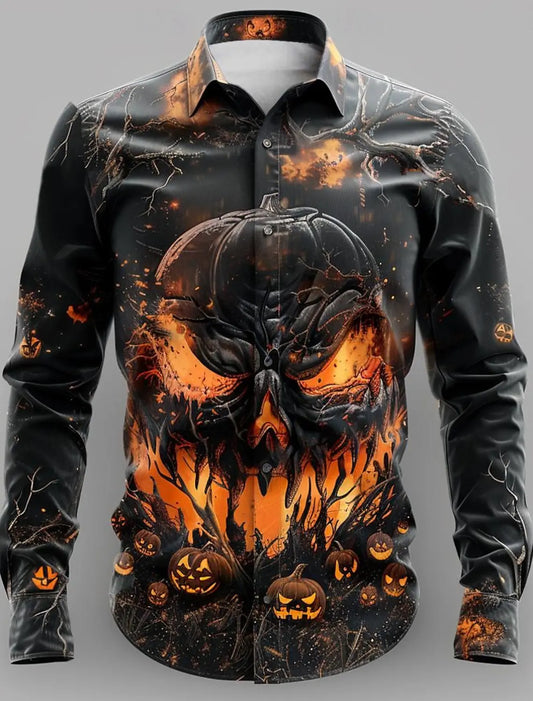 Halloween Horror Men's Button Up Shirt Long Sleeve Party Evening Wear