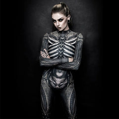 Halloween Devil Ghost Cosplay Costumes Women Bodysuit Skeleton Printed