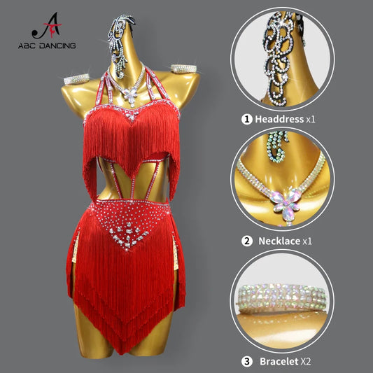 Latin Dance Dress Woman Party Ballroom Practice Wear Tassel Clothing