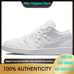 Nike Air Jordan 1 Low Triple White Quilted Women's Sneakers Shoes