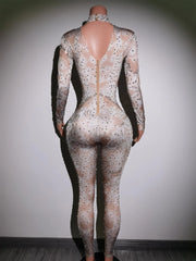 Fashion Rhinestones Jumpsuit Stretch Leggings Sexy Costume Woman