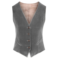 Women's Velvet Vest V-neck 4 Button Business Slim Fit Waistcoat Work