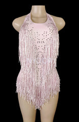 Sparkly Crystals Fringe Bodysuit Women Nightclub Party Outfit Dance