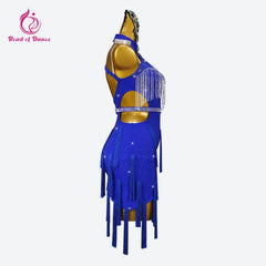 Blue Latin Dance Dress Women Practice Clothing Dancewear Sexy Skirt