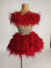 Red Sparkly Performance Women 2 Pcs Set Costume Carnival Rave Festival