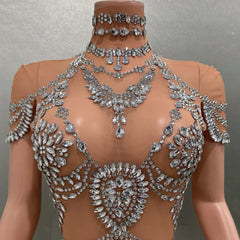 Luxury Rhinestones Sexy See-Through Sheath Bodysuit Evening Party