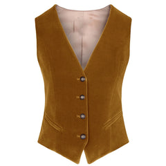 Women's Velvet Vest V-neck 4 Button Business Slim Fit Waistcoat Work