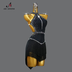 Black Latin Dress Women Stage Outfit Line Dance Costume 2024 New Sex