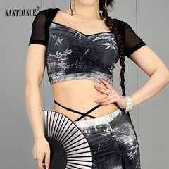 Belly Dance Top Skirt Set Practice Clothes Sexy Women Long Skirt Suit