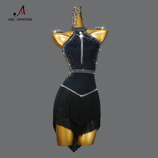 Black Latin Dress Women Stage Outfit Line Dance Costume 2024 New Sex