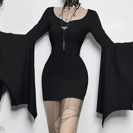 goth dark Cospaly Partywear Women Fashion Batwing Sleeve Mini Dress