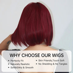 Wine Red Bob Wigs Short Straight Synthetic Wig for Women Burgundy