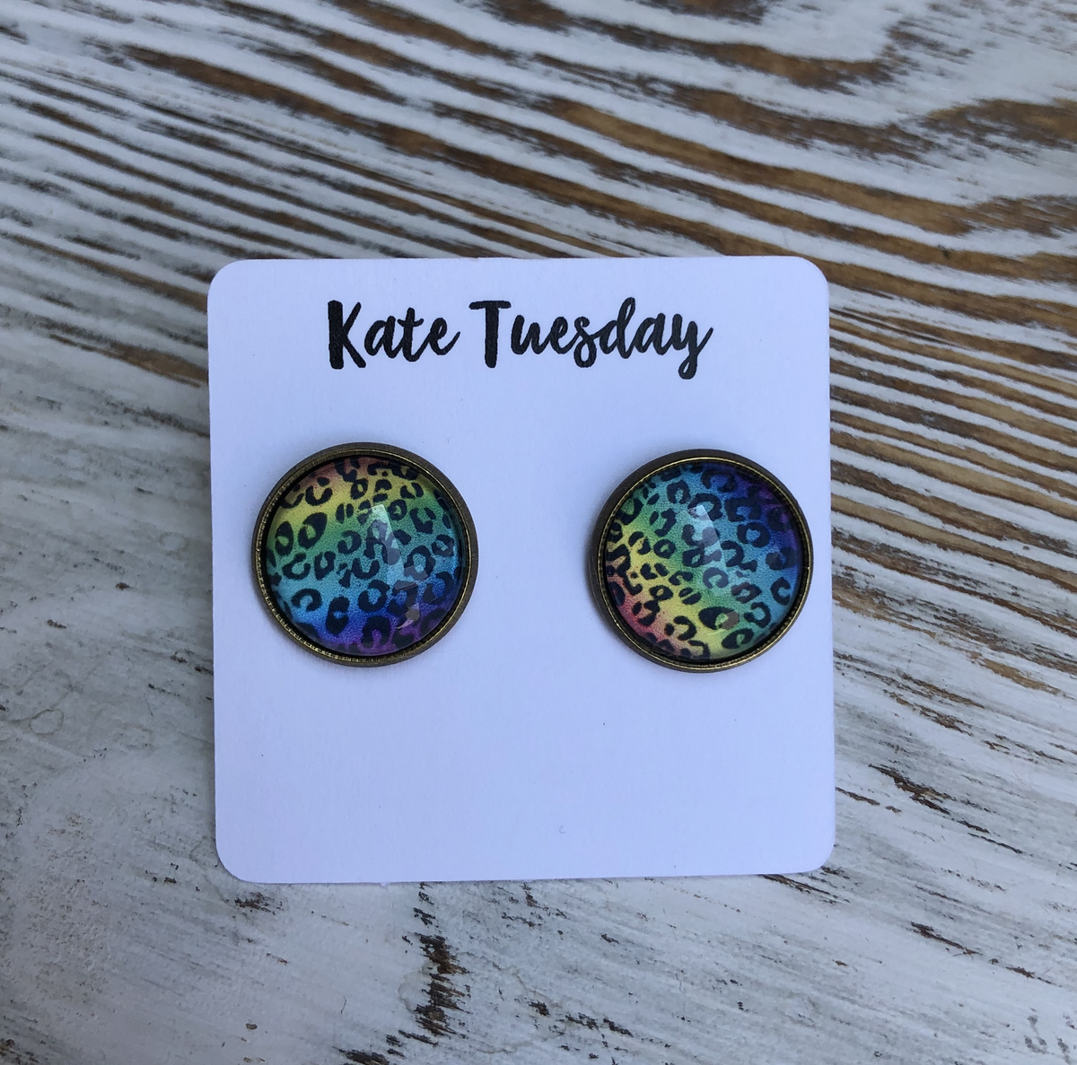 Rainbow Cheetah Stud 12mm Earrings