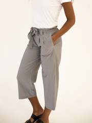 DT Izzy Belted Striped Palazzo pants - grey and white