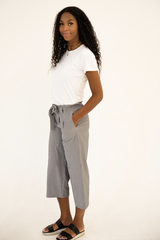 DT Izzy Belted Striped Palazzo pants - grey and white