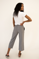 DT Izzy Belted Striped Palazzo pants - grey and white