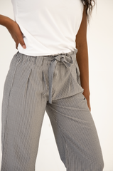 DT Izzy Belted Striped Palazzo pants - grey and white