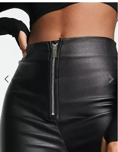 Black Coated Exposed Zip Skinny Trousers