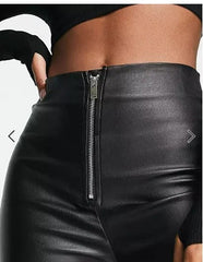 Black Coated Exposed Zip Skinny Trousers