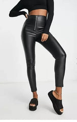 Black Coated Exposed Zip Skinny Trousers