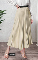 Pleated Silk Chic Long Skirt With Elastic Waist