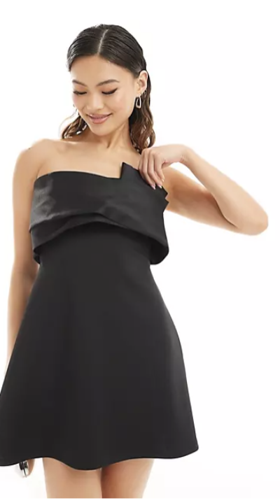 Satin Bow Bandeau A Line Mini Dress