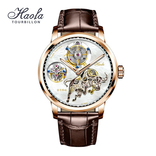 Haofa Luxury Double Tourbillon Mechanical Watch For Men Sapphire