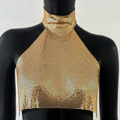 Metal Sequin Top Splice Waistcoat Crop Tops Women Nightclub Streetwear