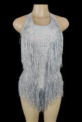 Sparkly Crystals Fringe Bodysuit Women Nightclub Party Outfit Dance