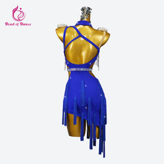 Blue Latin Dance Dress Women Practice Clothing Dancewear Sexy Skirt