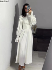 Fashion Vintage Waisted Long Dresses for Women Ruffled Bandage Elegant