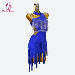 Blue Latin Dance Dress Women Practice Clothing Dancewear Sexy Skirt