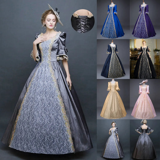 Women Vintage Court Cosplay Dress Medieval Renaissance Queen Ball Gown