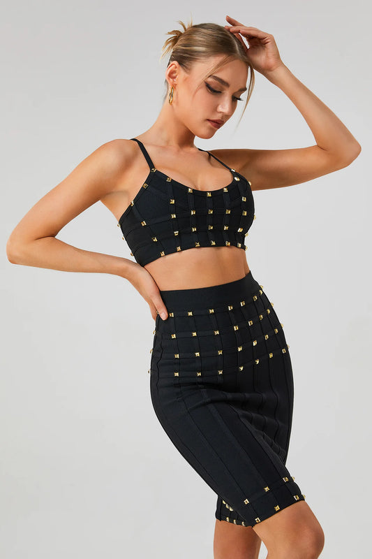 Black White Blue Green Women Sleeveless Sexy Strap Rivet Bodycon